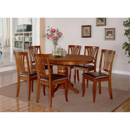 Latestluxury AV7-SBR-LC 7PC Avon Dining Table and 6 Faux Leather Upholstered Seat Chairs in Saddle Brown LA1672525
